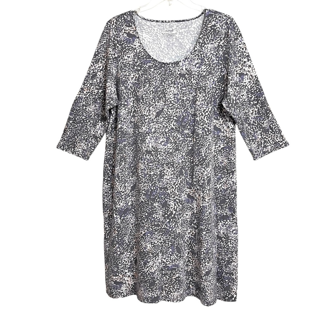 J. Jill Pure Jill Abstract Print A Line Knit Dress L Gray Stretch Normcore Comfy - Picture 1 of 8